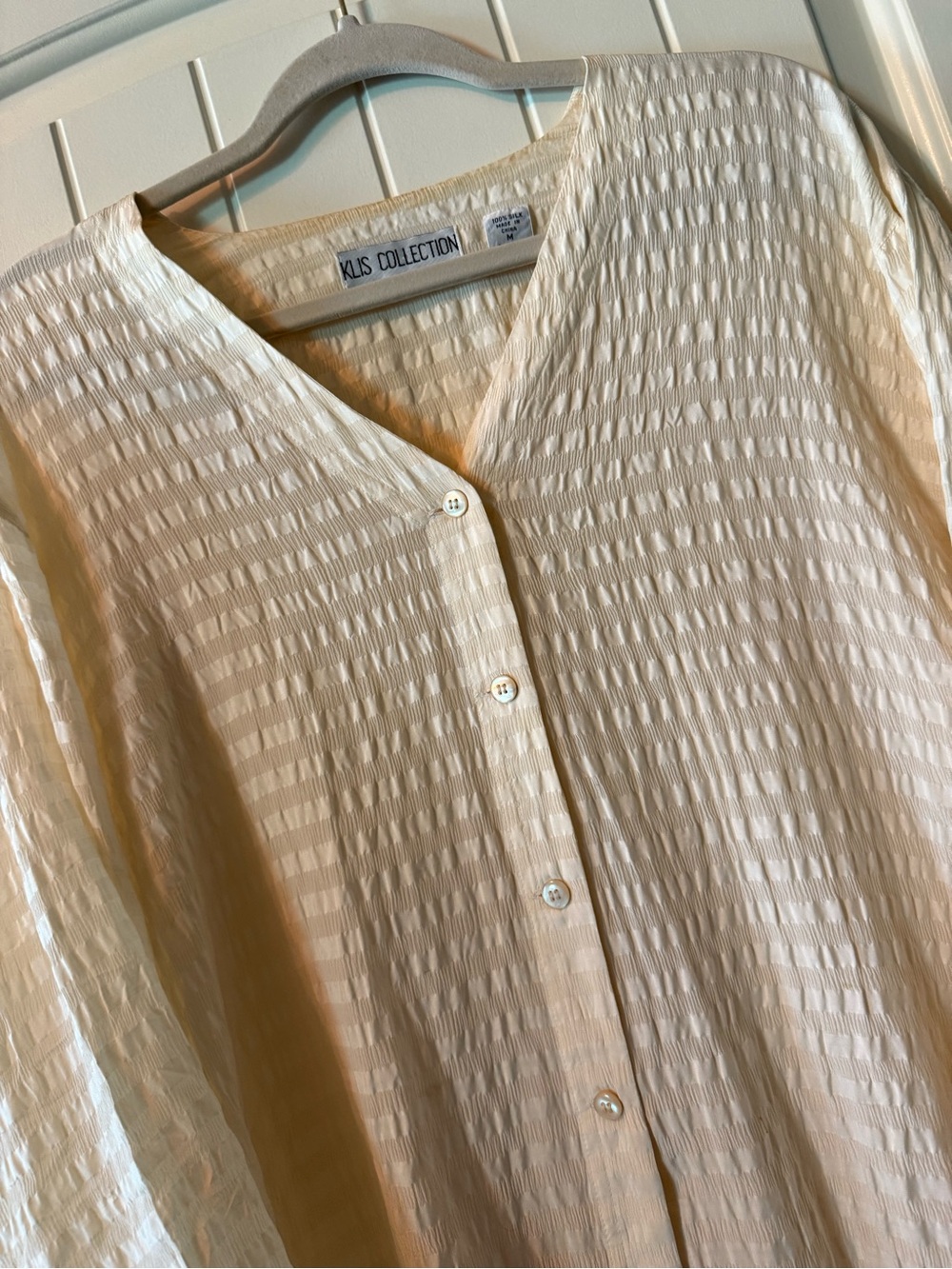 Klis Collection Cream Textured Silk Button-Front Blouse